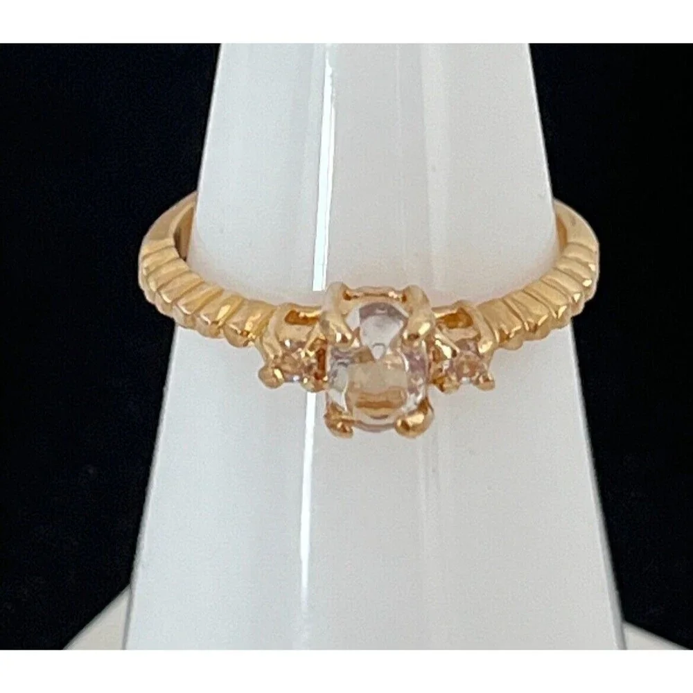 Vintage 1970s Ring Size 5 Austrian Crystal Cluster Textured Gold Plated - 14S